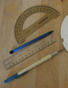 Ruler and protractor for precise marking and craft knife for precise cutting